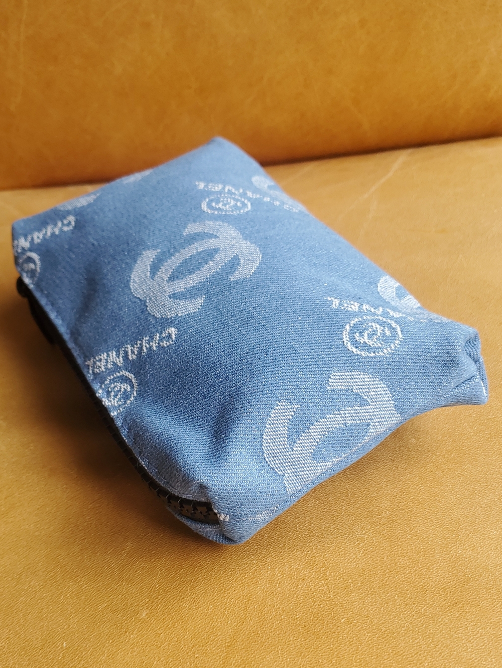 CHANEL Denim Jean Blue Logo Cosmetic Bag Clutch Pouch - Picture 5 of 8